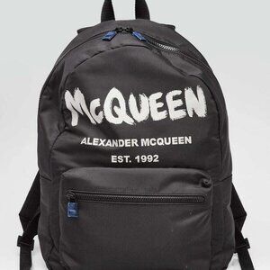 Alexander McQueen Black Nylon Graffiti Metropolitan Backpack Bag
